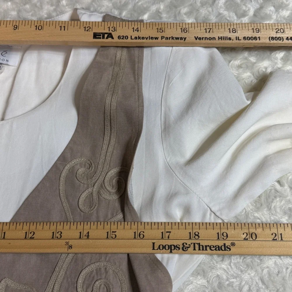 Enge Collection‎ Vintage Tan Vest Layered Midi Dress Size 8 Made in USA Soutache
